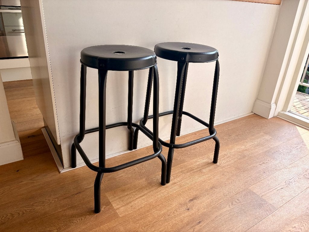 2x IKEA RÅSKOG barkrukken, zwart, zo goed als nieuw, Ophalen, Met voetsteun, 60 tot 90 cm, Zo goed als nieuw