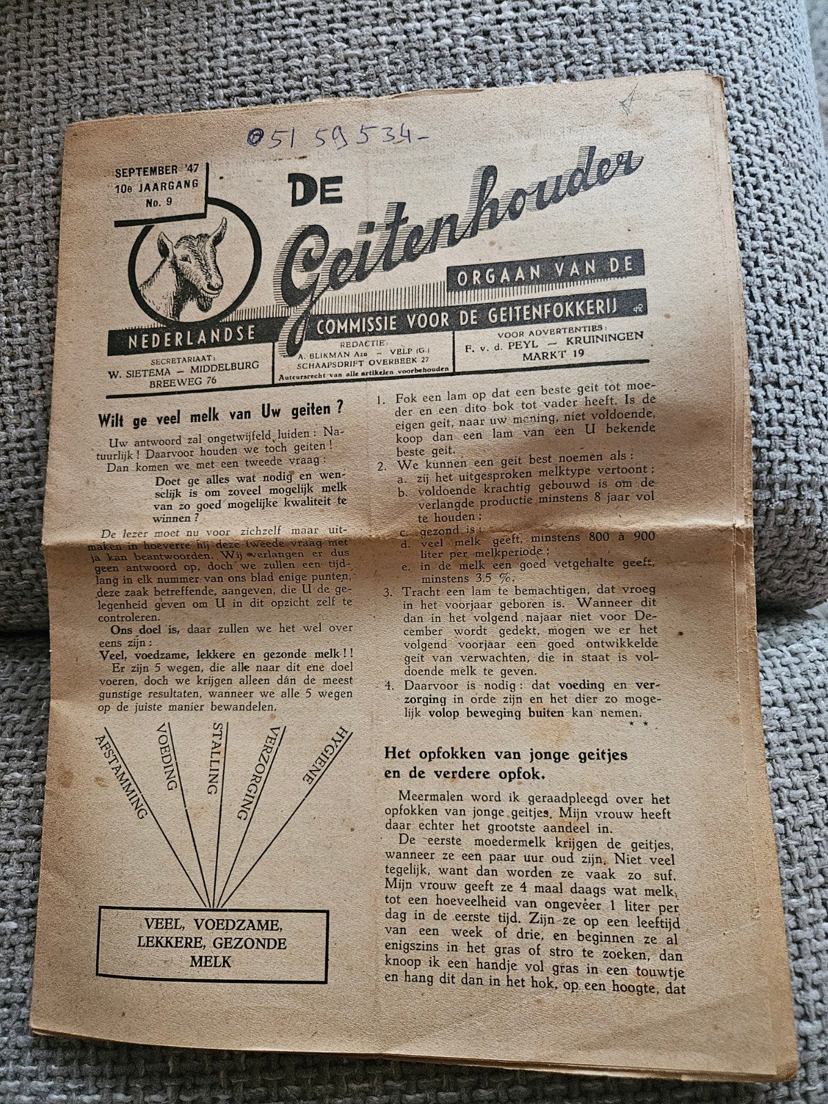 De Geitenhouder - September 1947 - Zeldzaam Tijdschrift, Ophalen of Verzenden, Gelezen, Overige typen