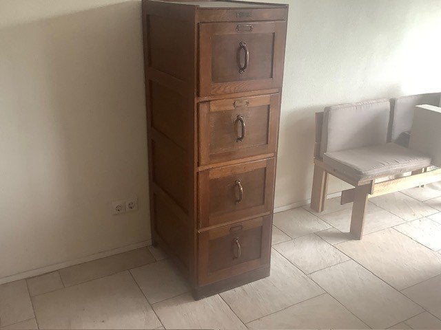 Antieke houten dossierladenkast, Ophalen, Minder dan 50 cm, Gebruikt, 100 tot 150 cm