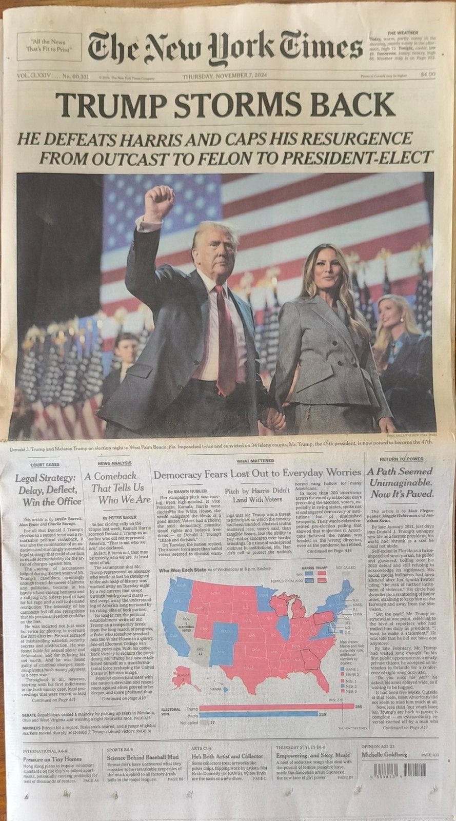 The New York Times - Datum verkiezingsoverwinningTrump, Ophalen of Verzenden, Zo goed als nieuw, Krant