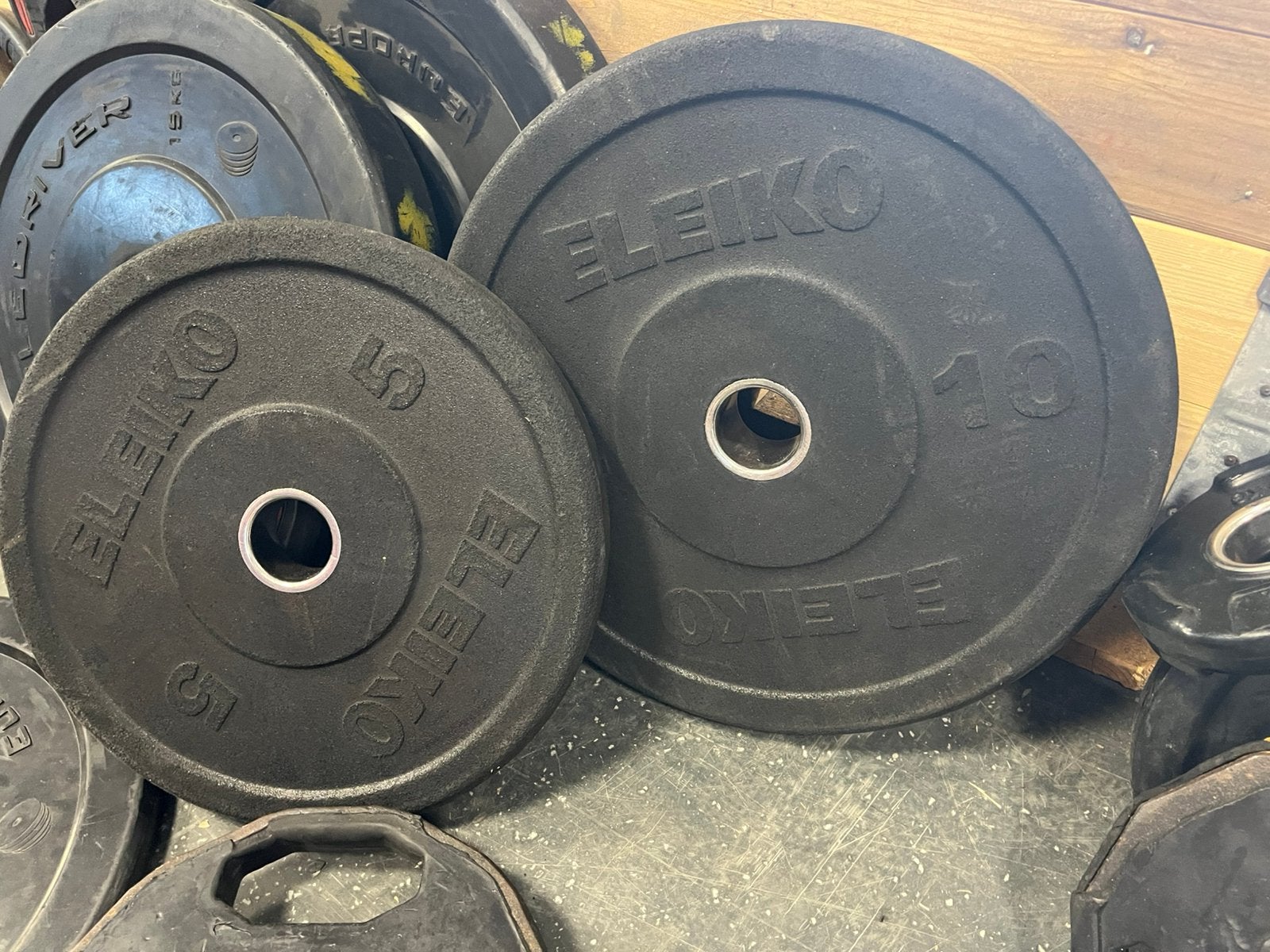 Eleiko bumperplates olympische halter schijven 1x 5 en 10 kg, Eleiko, Gebruikt, 1 x 5 en 10 kg, Bumper plates