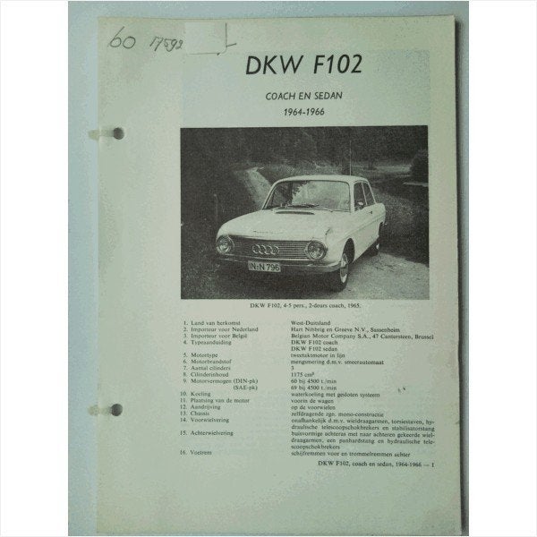 DKW F102 Vraagbaak losbladig 1964-1966 #3 Nederlands, Ophalen of Verzenden, Gelezen, Overige merken
