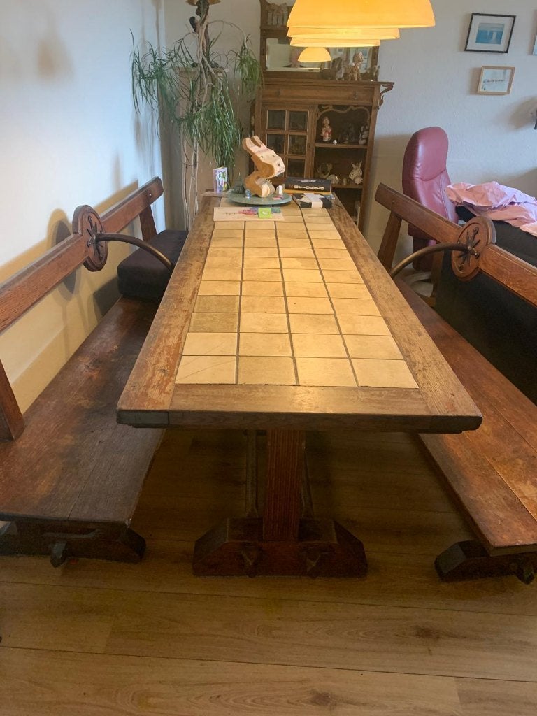 bijzondere oude kloostertafel met banken, Huis en Inrichting, Tafels | Eettafels, Ophalen, Gebruikt, 200 cm of meer, 50 tot 100 cm