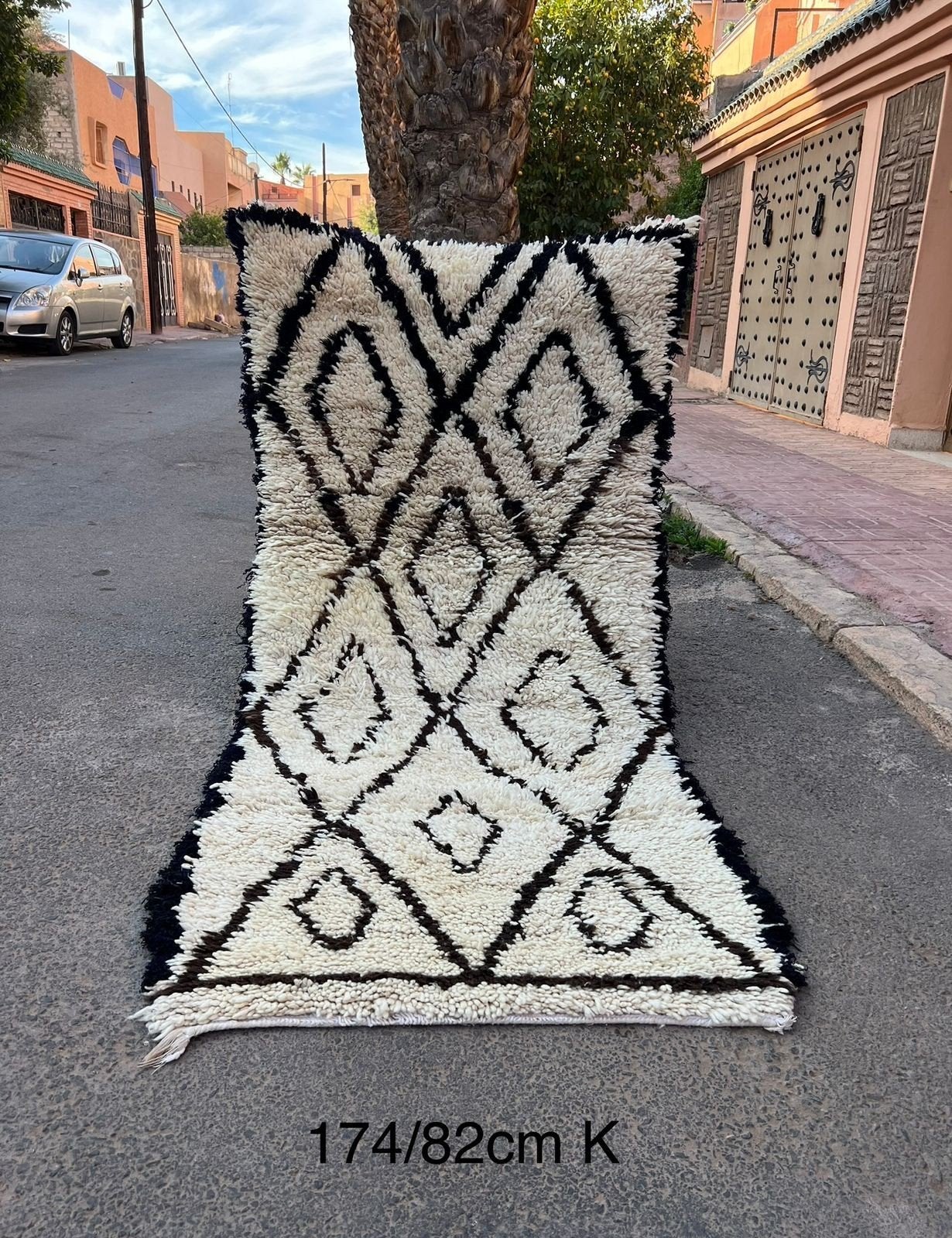 Vintage Berber vloerkleed - Zwart-wit ruitpatroon, Gebruikt, 150 tot 200 cm, Berber, Vintage, Bohemien, 50 tot 100 cm
