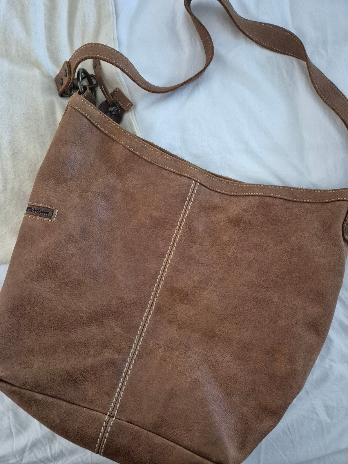 Roots Canada echt leren shopper, cognac bruine tas, Ophalen of Verzenden, Zo goed als nieuw, Bruin, Shopper
