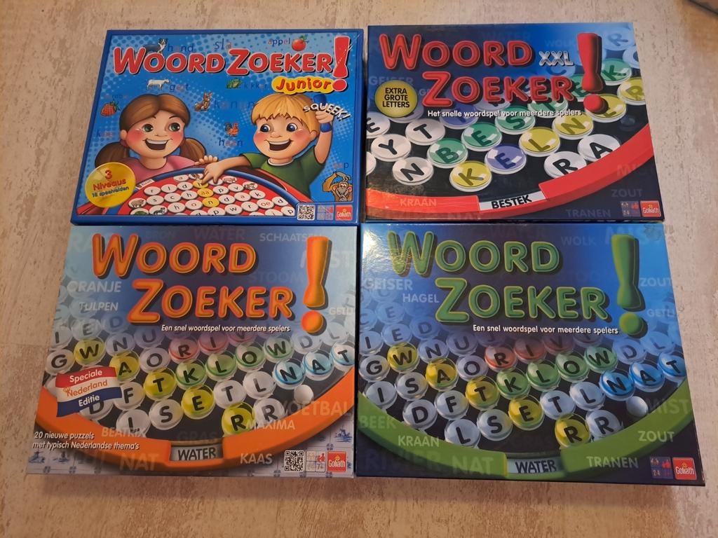 4x WOORDZOEKER SPEL ook junior en extra grote letters, Vijf spelers of meer, Ophalen of Verzenden, Zo goed als nieuw