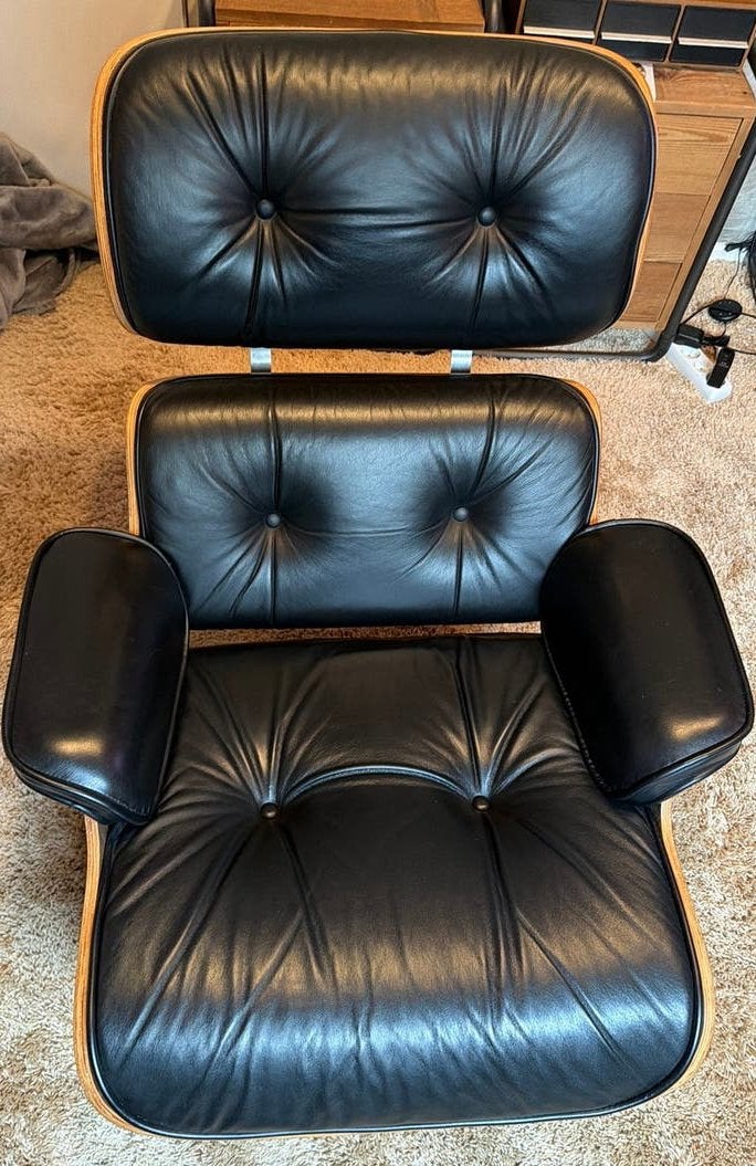 Lounge Chair & Ottoman echt leer. Model charles eames., 100 tot 125 cm, Zo goed als nieuw, 75 tot 100 cm, Ophalen