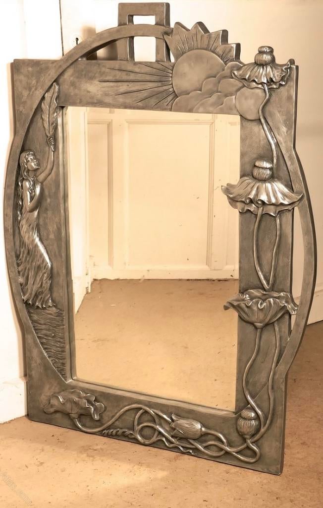 Jugendstil / Art Nouveau spiegel met facetgeslepen glas., Ophalen, Rechthoekig, 50 tot 100 cm, 100 tot 150 cm