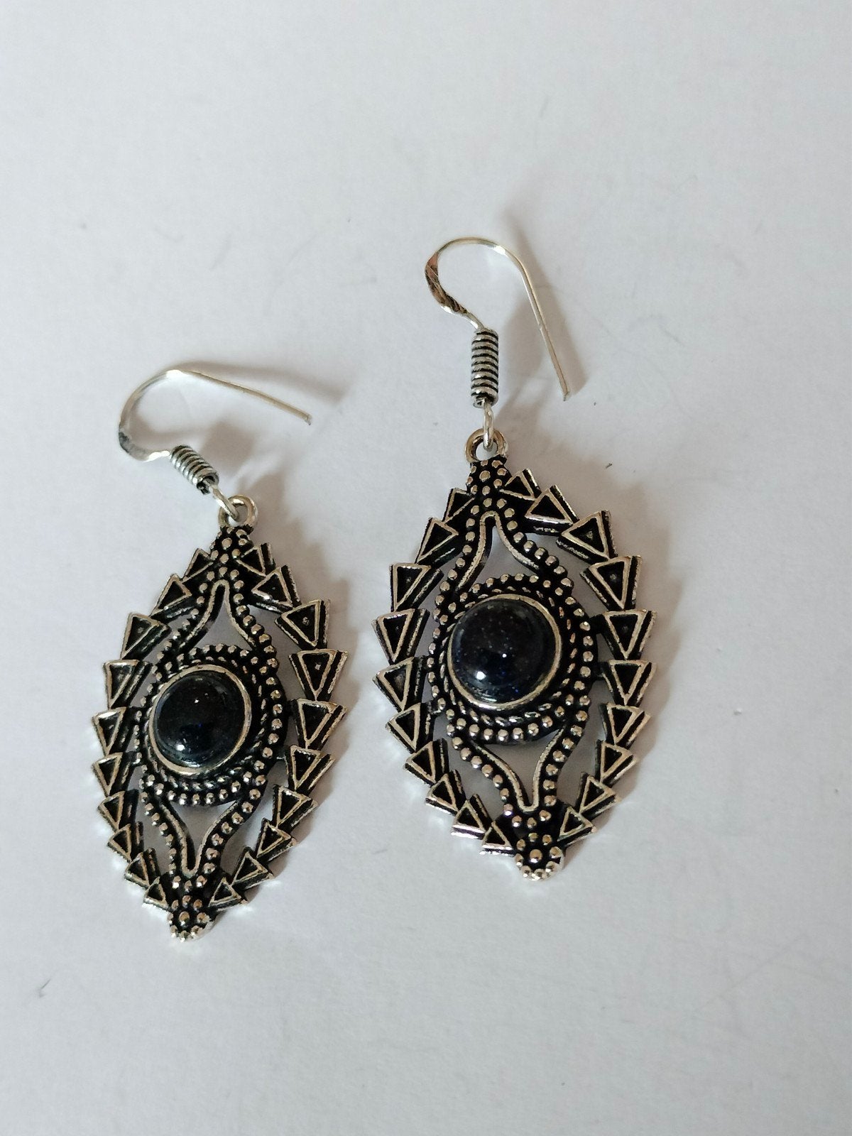 zilveren oorbellen met blauw sunstone, Hangers, Nieuw, Met edelsteen, Zilver