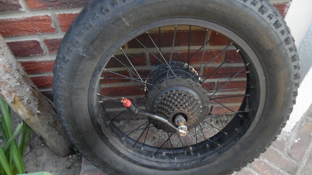 fat bike motorwiel 20 inch met 7 speed cassette en schijfrem, Minder dan 47 cm, Ophalen, Gebruikt, Overige merken