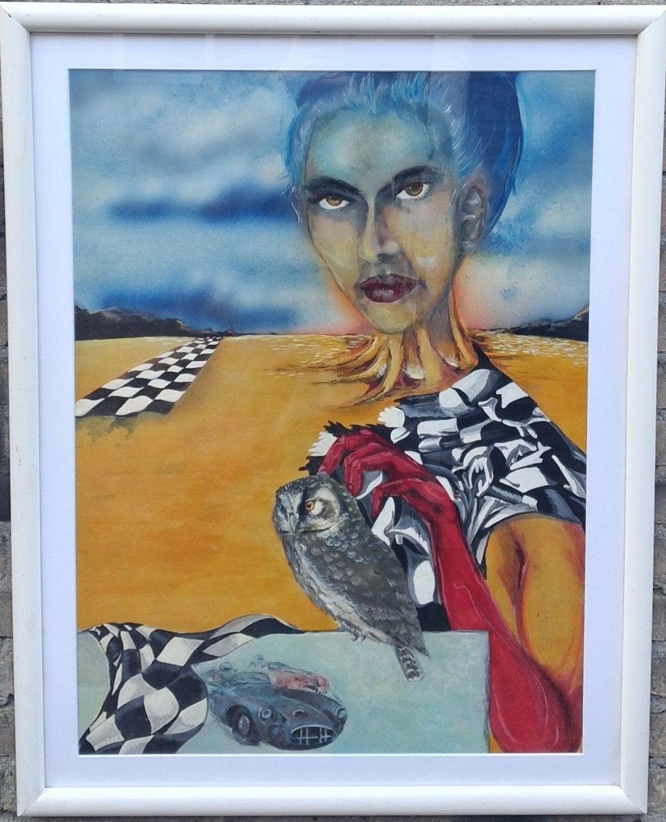 Surrealistisch schilderij. Sign. 70/90 cm. * Zie tekst., Antiek en Kunst, Kunst | Schilderijen | Modern, Ophalen, Abstract, Papier/karton