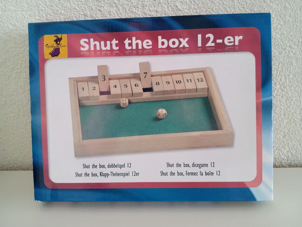 Het Spel : Shut the Box (Sluit de Doos), Hobby en Vrije tijd, Gezelschapsspellen | Overige, Ophalen of Verzenden, Zo goed als nieuw