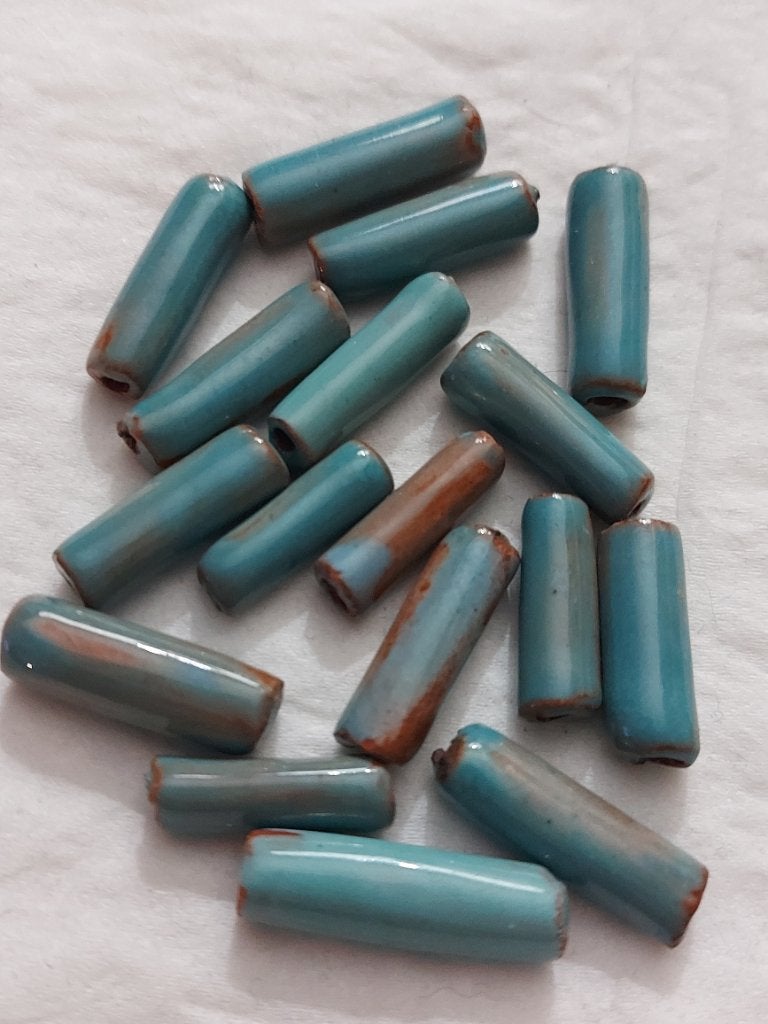 Blauw/bruin keramieke buis glaskralen, Verzenden, Nieuw, Tussenstuk of Tussenkraal