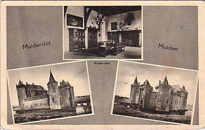 Ansichtkaart 	Muiden	Muiderslot	3-luik, Verzamelen, Ansichtkaarten | Nederland, Verzenden, 1940 tot 1960, Gelopen, Noord-Holland