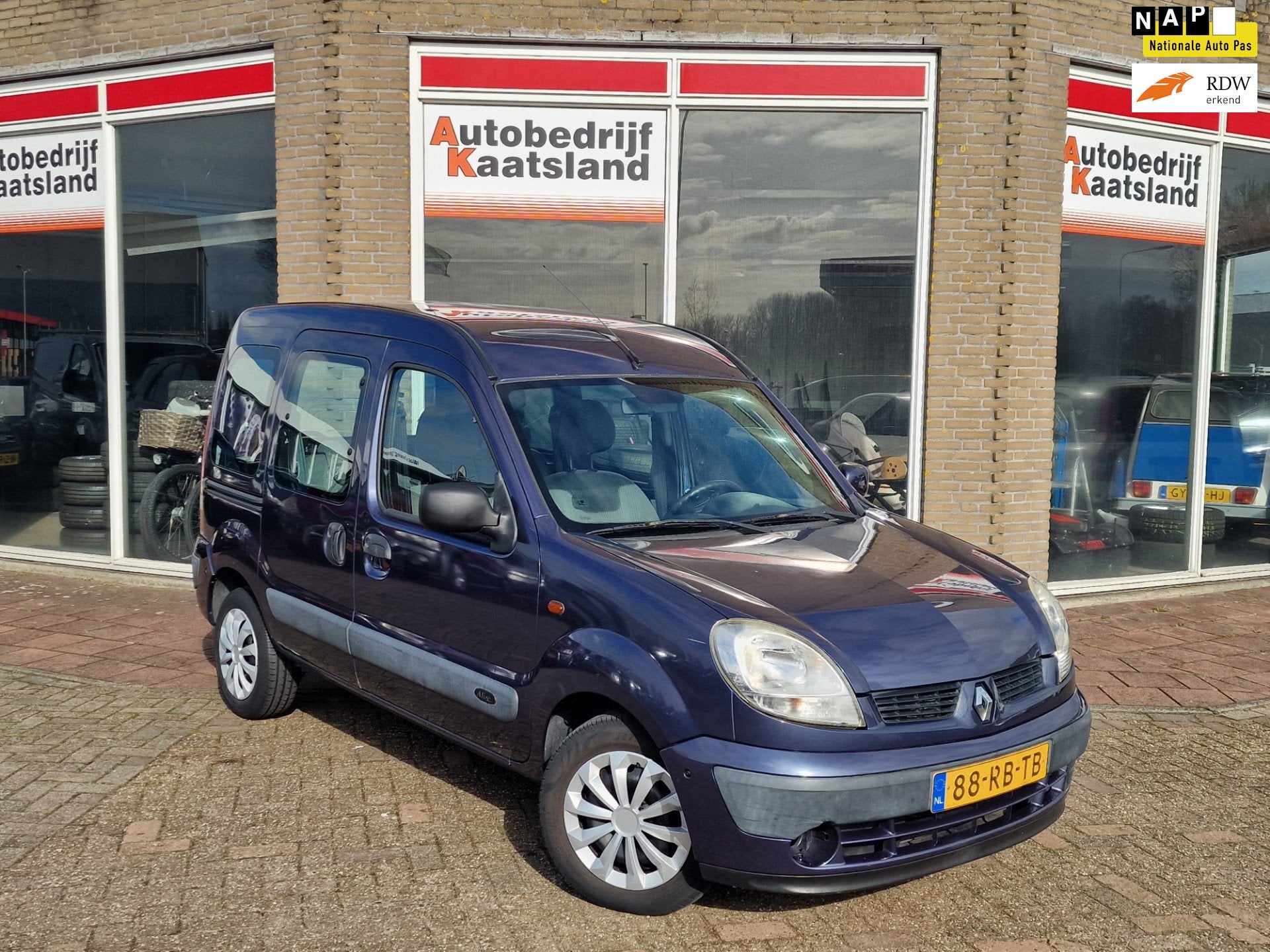 Renault Kangoo 1.6-16V Privilège - Airco - 2x Schuifdeur -, Auto's, Renault, Stof, Gebruikt, Zwart, Blauw