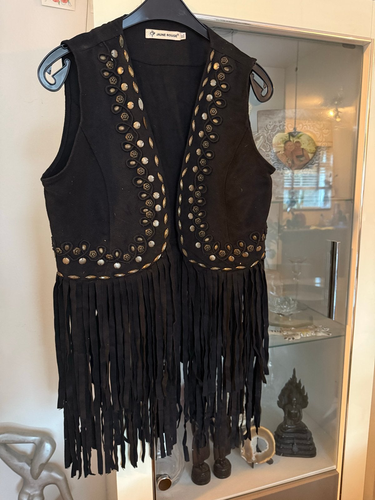 Zwart vestje met franjes en studs - Jaune Rouge M vintage, Maat 38/40 (M), Zwart, Ophalen of Verzenden, Zo goed als nieuw