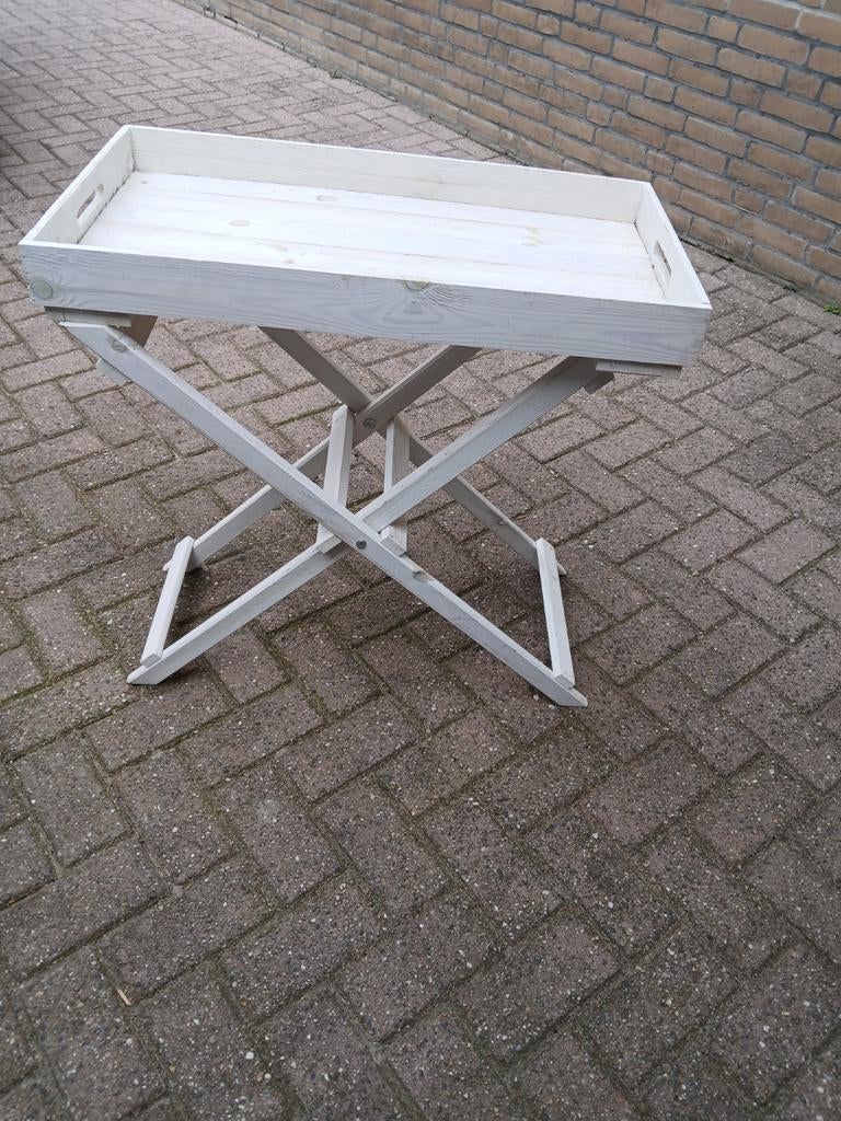Witte houten dienbladtafel - inklapbaar, Huis en Inrichting, Tafels | Bijzettafels, 45 tot 60 cm, Gebruikt, Landelijk, Rechthoekig