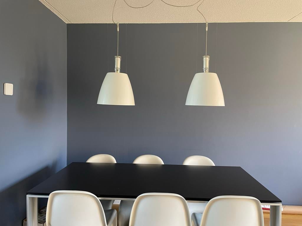 2 Luceplan Supergiu hanglampen, hoogglans wit, Ophalen of Verzenden, Gebruikt, Metaal, 75 cm of meer