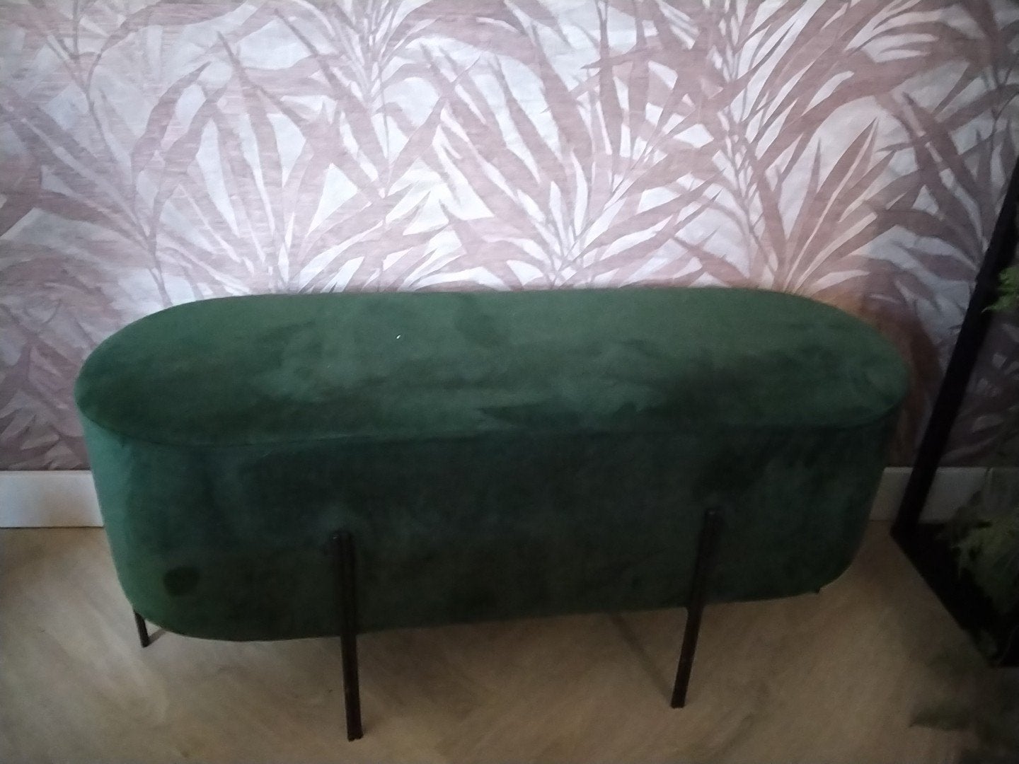 Groene fluwelen bankje/poef, 100 tot 125 cm, Ophalen of Verzenden, Zo goed als nieuw, Stof