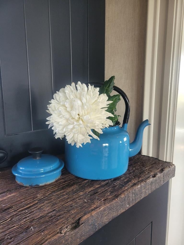 Brocante Emaille kannetje kan ketel theepot blauw, Antiek en Kunst, Antiek | Emaille, Verzenden