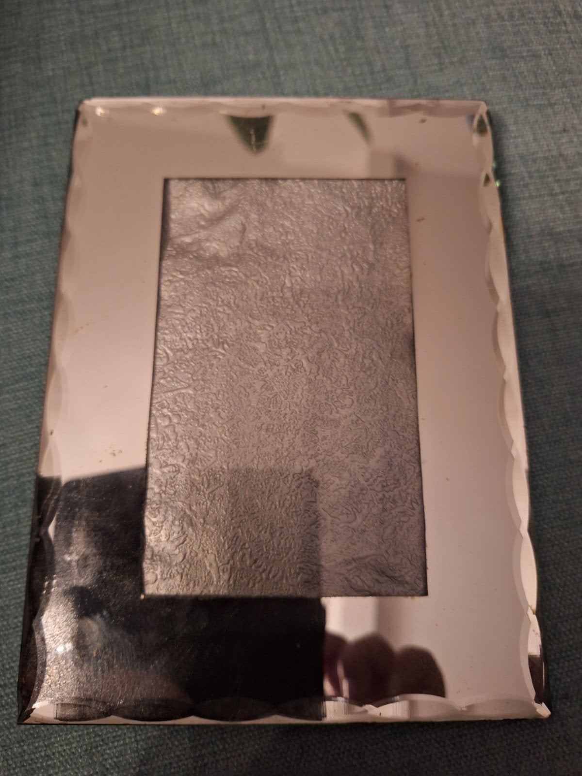Glazen art deco fotolijstje met spiegelrand, Gebruikt, Ophalen of Verzenden, Glas, Fotolijst