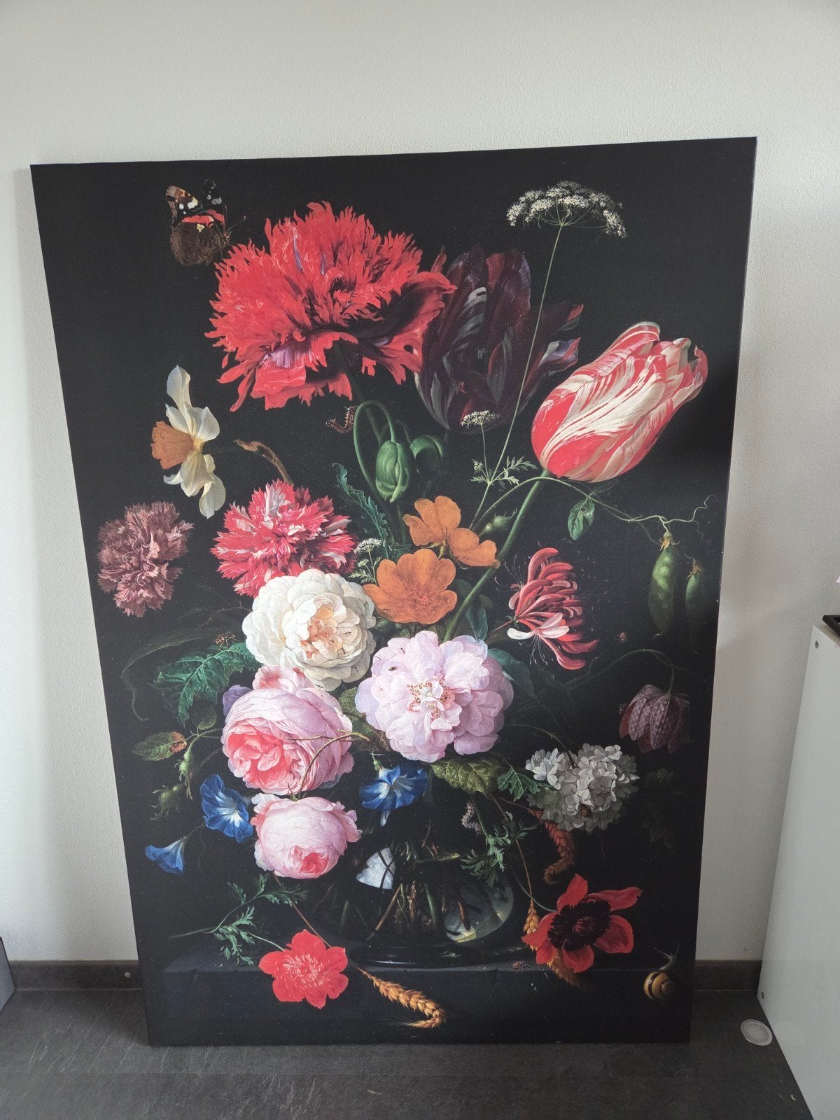 Schilderij "Stilleven met bloemen in glazen vaas", Antiek en Kunst, Ophalen, Doek, Stilleven, Olieverf