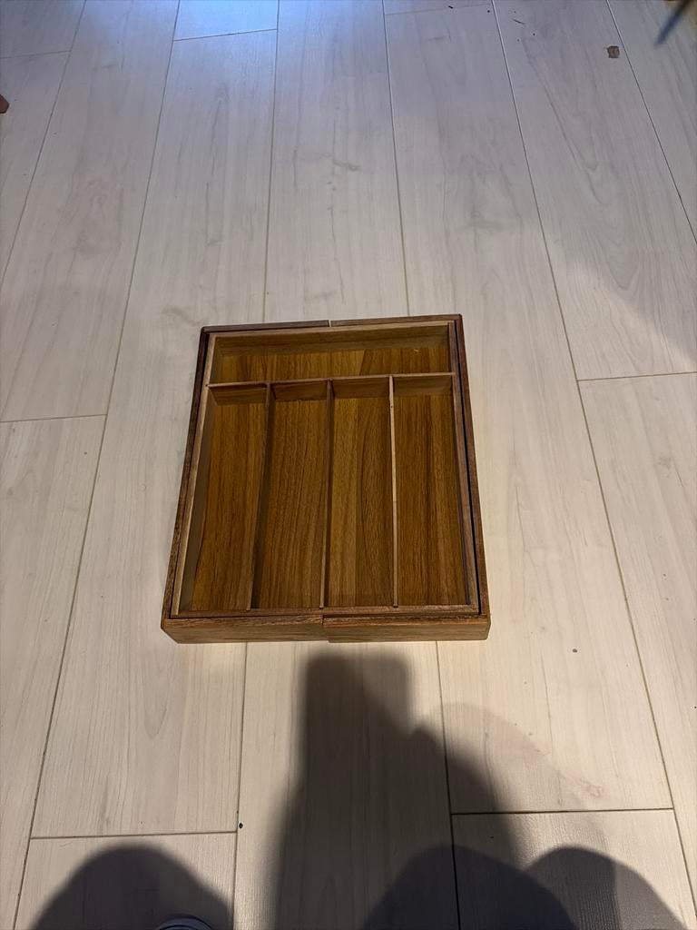 Uitschuifbare Bestekbak Hout - 37-48.6cm breed, Ophalen, Gebruikt, Hout, Los bestek