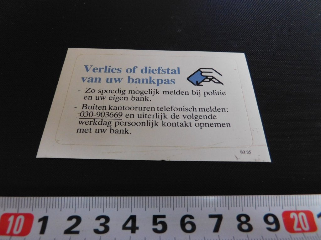 sticker Verlies of diefstal van uw bankpas  KJ621, Ophalen, Zo goed als nieuw