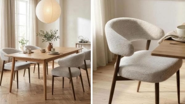 6 Japandi Eetkamerstoelen Bouclélook - Beige (Nieuw!), Ophalen, Japandi, Overige kleuren, Nieuw