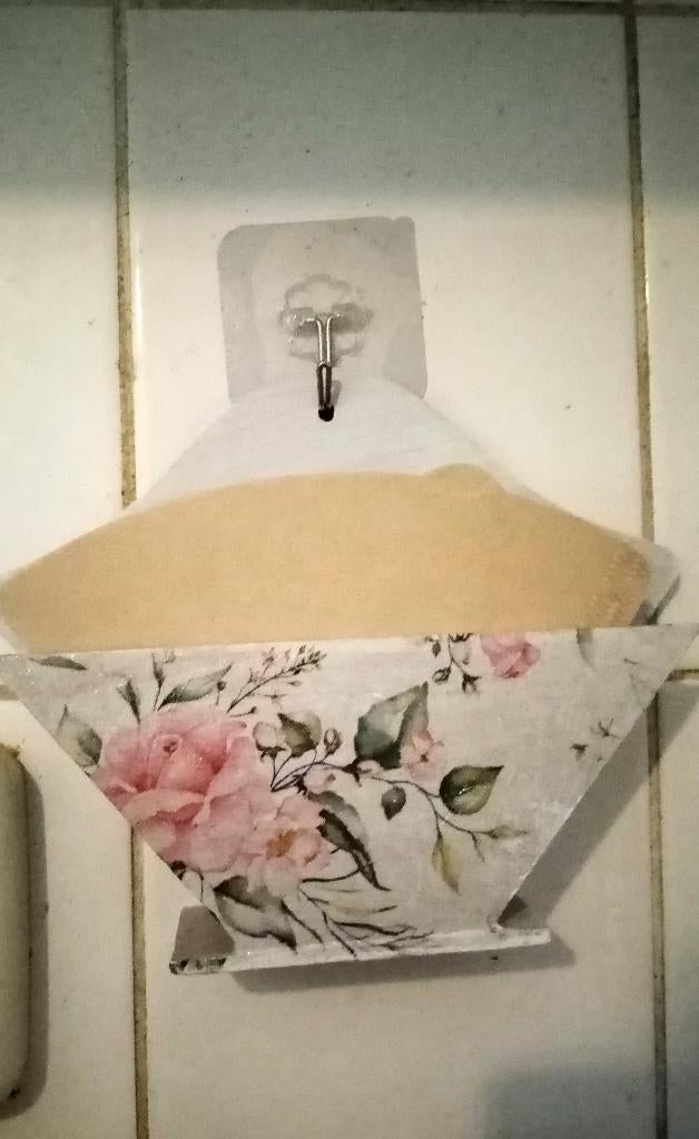 Unieke houten roze bloemen koffiefilterhouder roos rozen, Ophalen, Nieuw