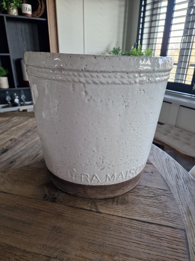 riviera maison Marseille bloempot groot creme wit, Tuin en Terras, Bloempotten, Ophalen of Verzenden, Rond, 25 tot 40 cm, Minder dan 40 cm