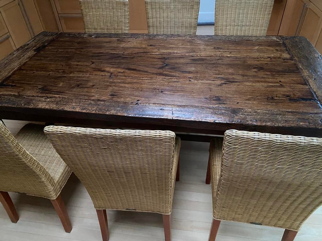 Antieke boerentafel/ kloostertafel, Ophalen, Antiek massief kastanje, 200 cm of meer, 50 tot 100 cm