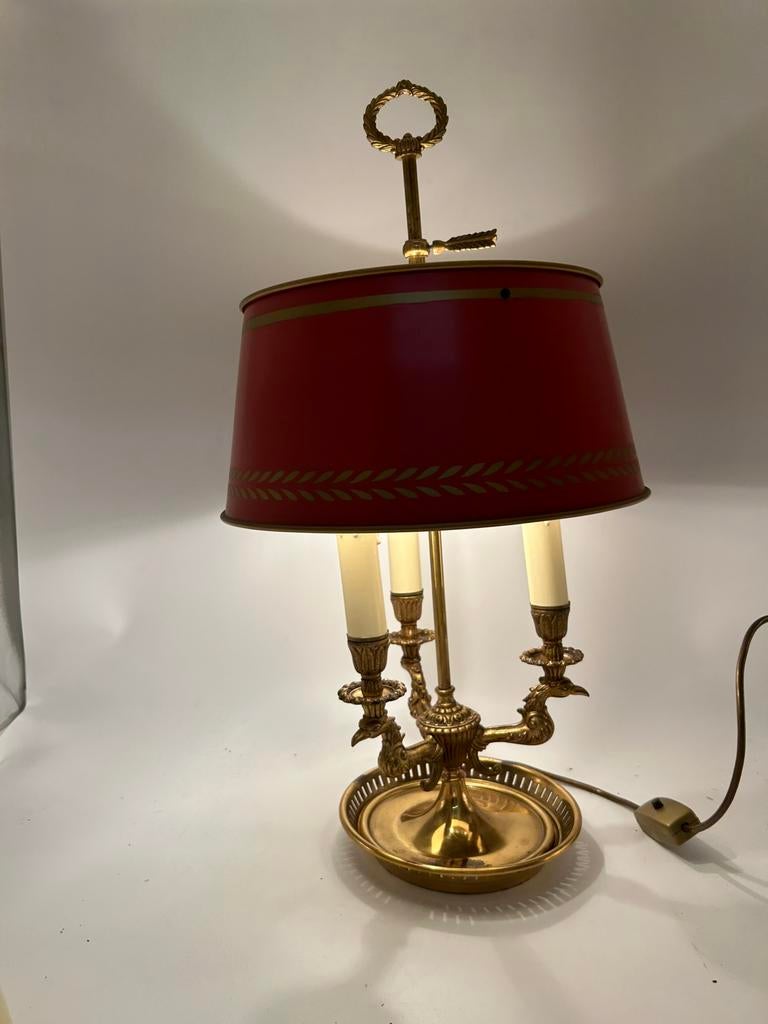 Franse Bouillotte Lamp - Rood met Goud & Pijlornament -, Antiek en Kunst, Antiek | Lampen, Ophalen of Verzenden