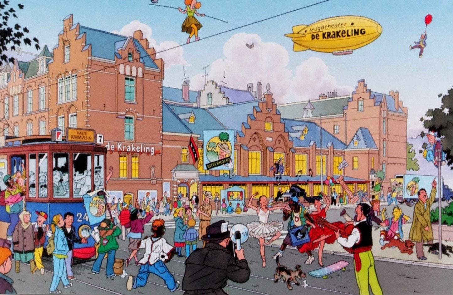 Peter van Dongen "Jeugdtheater De Krakeling", Personages en Fantasiefiguren, Gesigneerd in de plaat, Offsetdruk, Ophalen of Verzenden