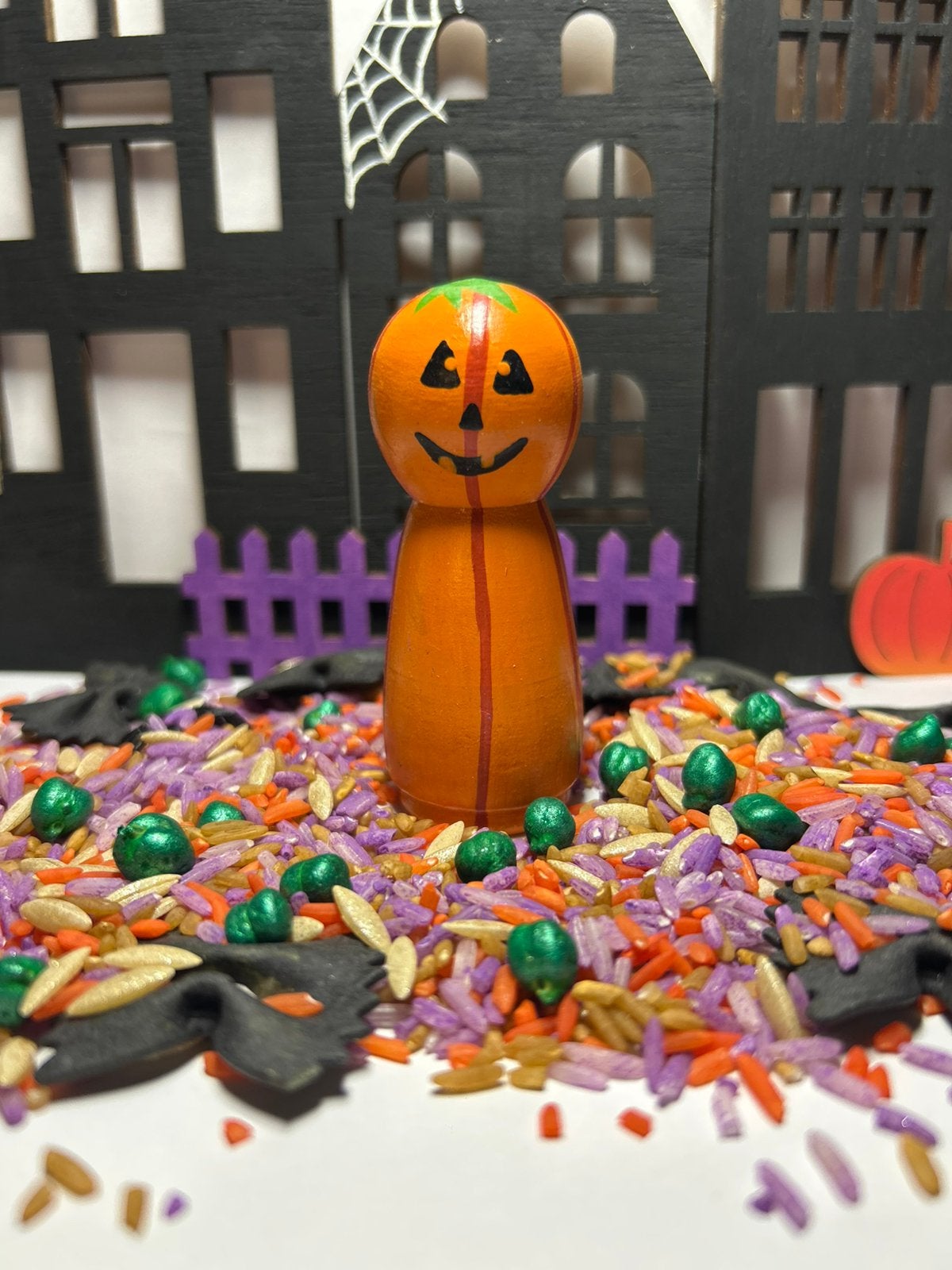 Handgeschilderde Pompoen Peg Doll – Halloween Decoratie, Ophalen of Verzenden, Nieuw, Overige typen