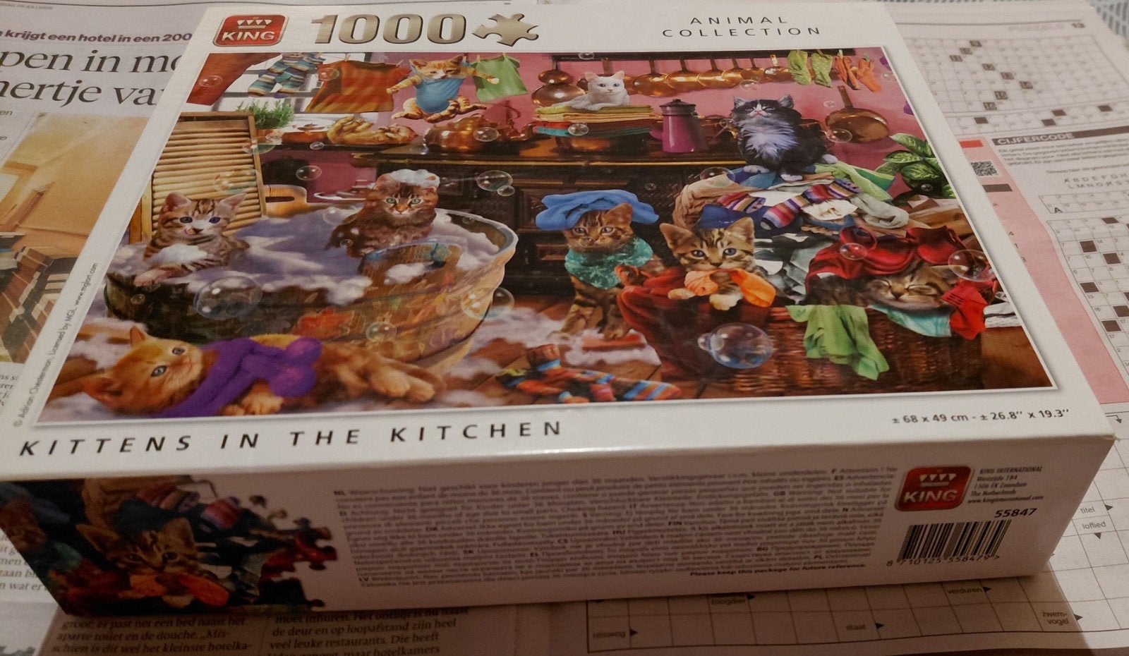 King Legpuzzel 1000 stukjes - Kittens in the Kitchen, Ophalen of Verzenden, 500 t/m 1500 stukjes, Zo goed als nieuw, Legpuzzel