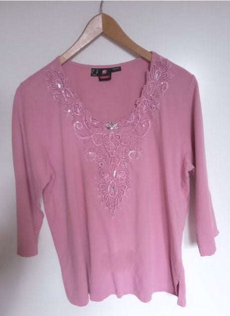 Me Fashion roze tricot blouse met borduur en glitters, mt 46, Oosterveldweg 15, 7274 DZ, Verzenden, Maat 46/48 (XL) of groter