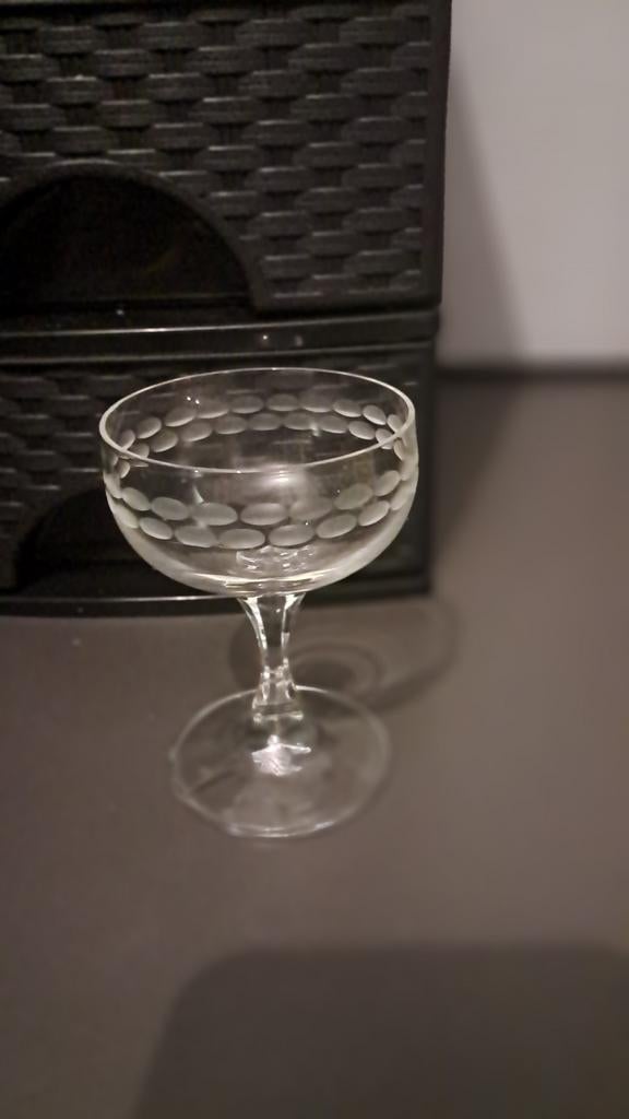Vintage glazen set met geëtst patroon, Ophalen of Verzenden