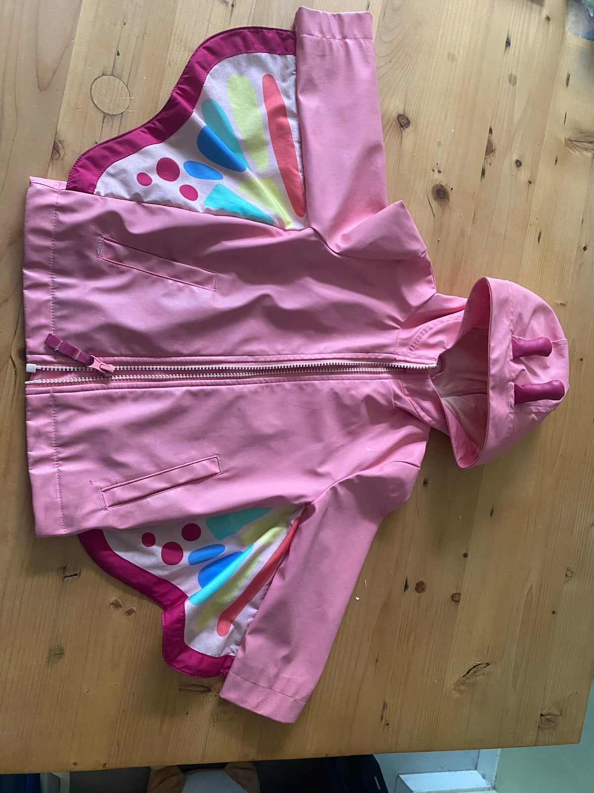 Roze regenjas met vlindervleugels voor meisjes, Kinderen en Baby's, Ophalen of Verzenden, Gebruikt, Meisje