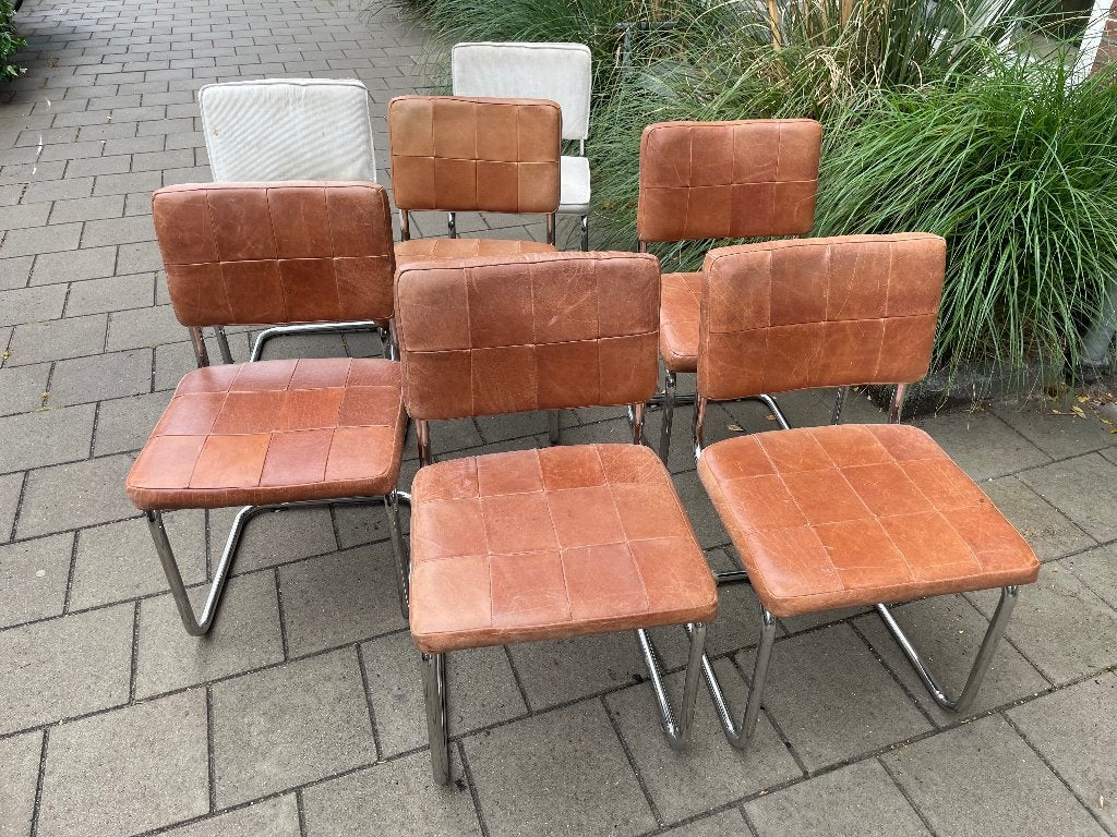 Buizenframe stoelen, leer, design jaren 80/90, Ophalen, Gebruikt, Leer, Twee