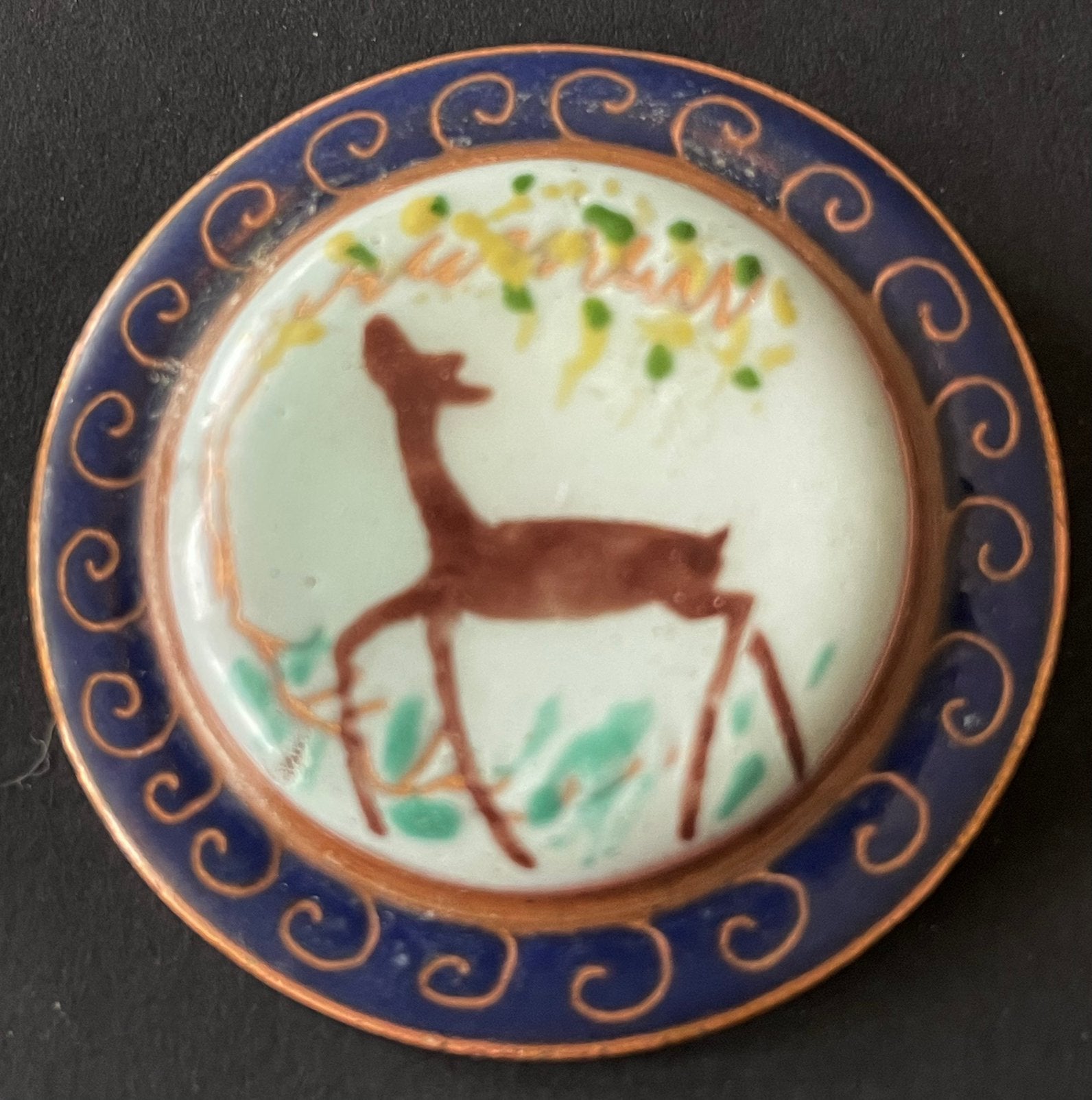 Vintage geëmailleerde broche hert, Overige materialen, Gebruikt, Overige kleuren, Verzenden