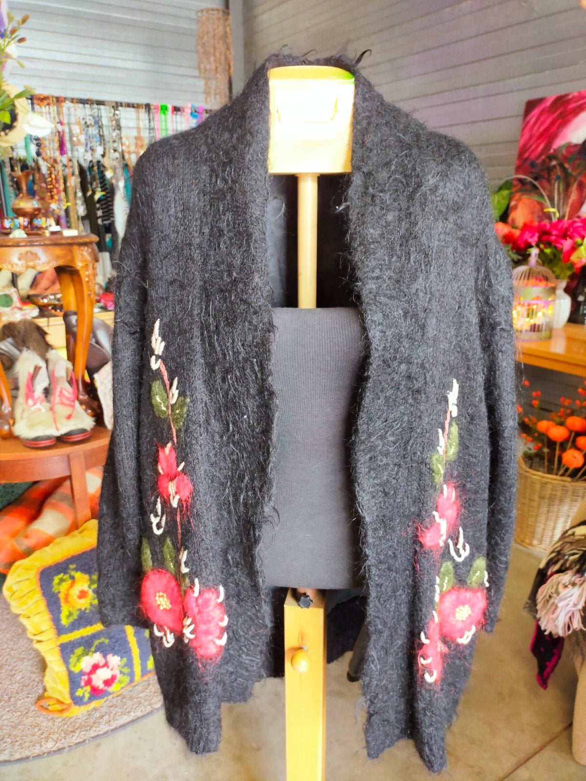 Vintage Mohair Vest Maat M met Geborduurde Bloemen, Kleding | Dames, Ophalen of Verzenden
