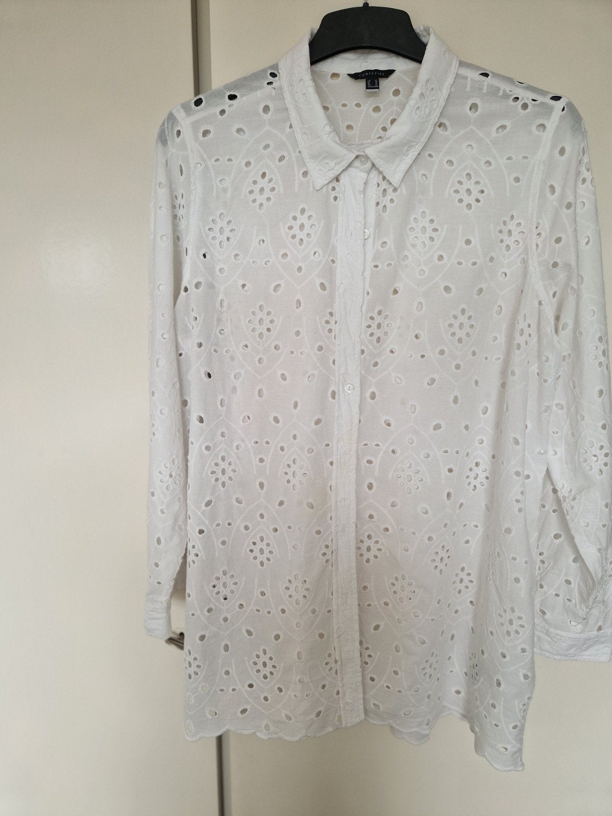 Witte broderie blouse, Ophalen of Verzenden, Zo goed als nieuw, Maat 46/48 (XL) of groter, Wit