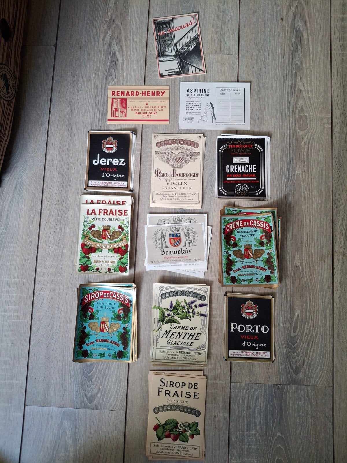 Vintage originele Franse drank/wijn etiketten Renard-Henry, Ophalen of Verzenden