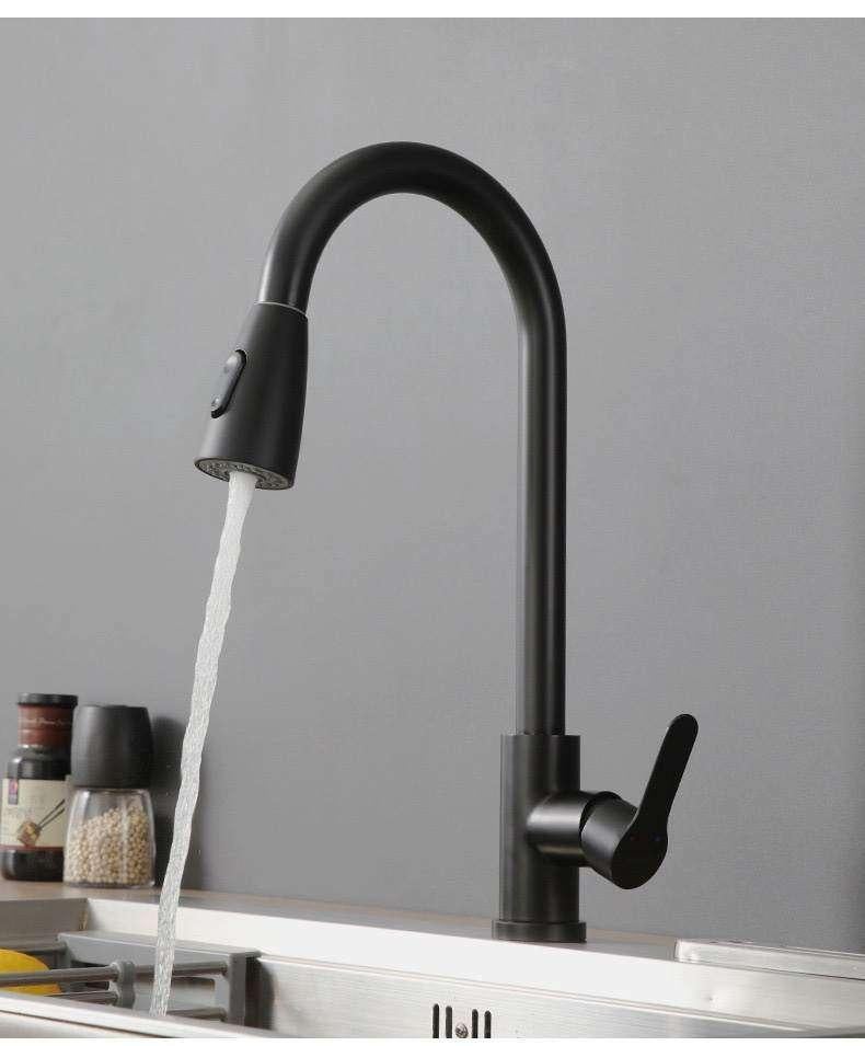 Keukenkraan Zwart UITTREKBAAR Flexibel Design Spoelkraan, Zwart, Nieuw, Minder dan 100 cm, 25 tot 50 cm