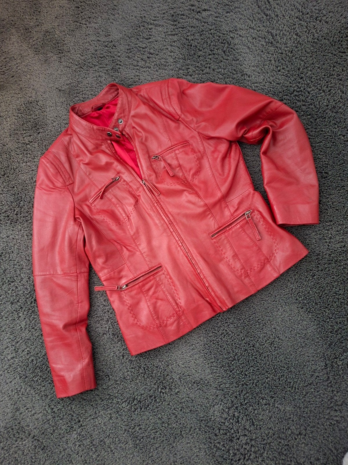 Mooi rood damesjack, echt leer, izgs, Kleding | Dames, Maat 42/44 (L), Ophalen of Verzenden, Zo goed als nieuw, LIV