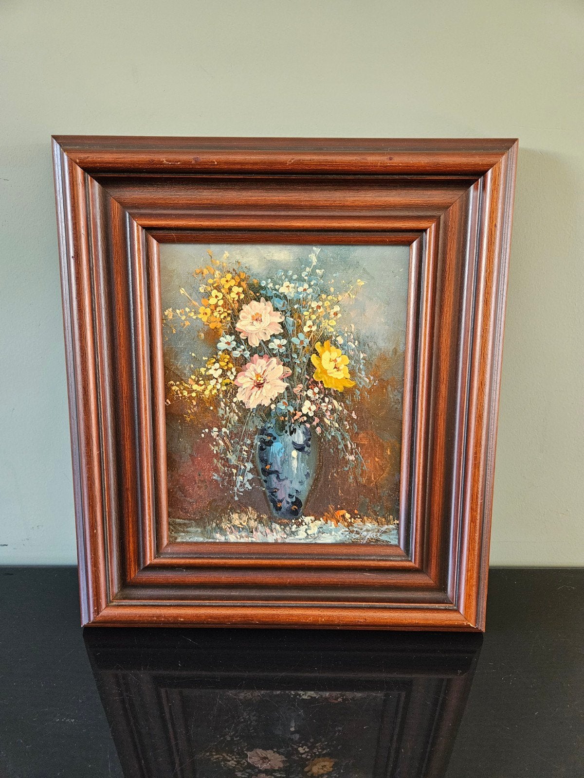 Schilderij, olieverf op doek, gesigneerd, in klassieke lijst, Bloemen, Doek, Realistisch, Ophalen of Verzenden