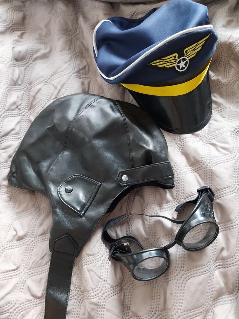 Pilotenpet, vliegeniers muts met bril, Ophalen of Verzenden, Zo goed als nieuw, Handschoenen, Hoed of Pet