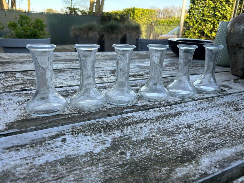 Set van 6 kleine glazen vaasjes - 12 cm hoog, Antiek en Kunst, Antiek | Vazen, Ophalen