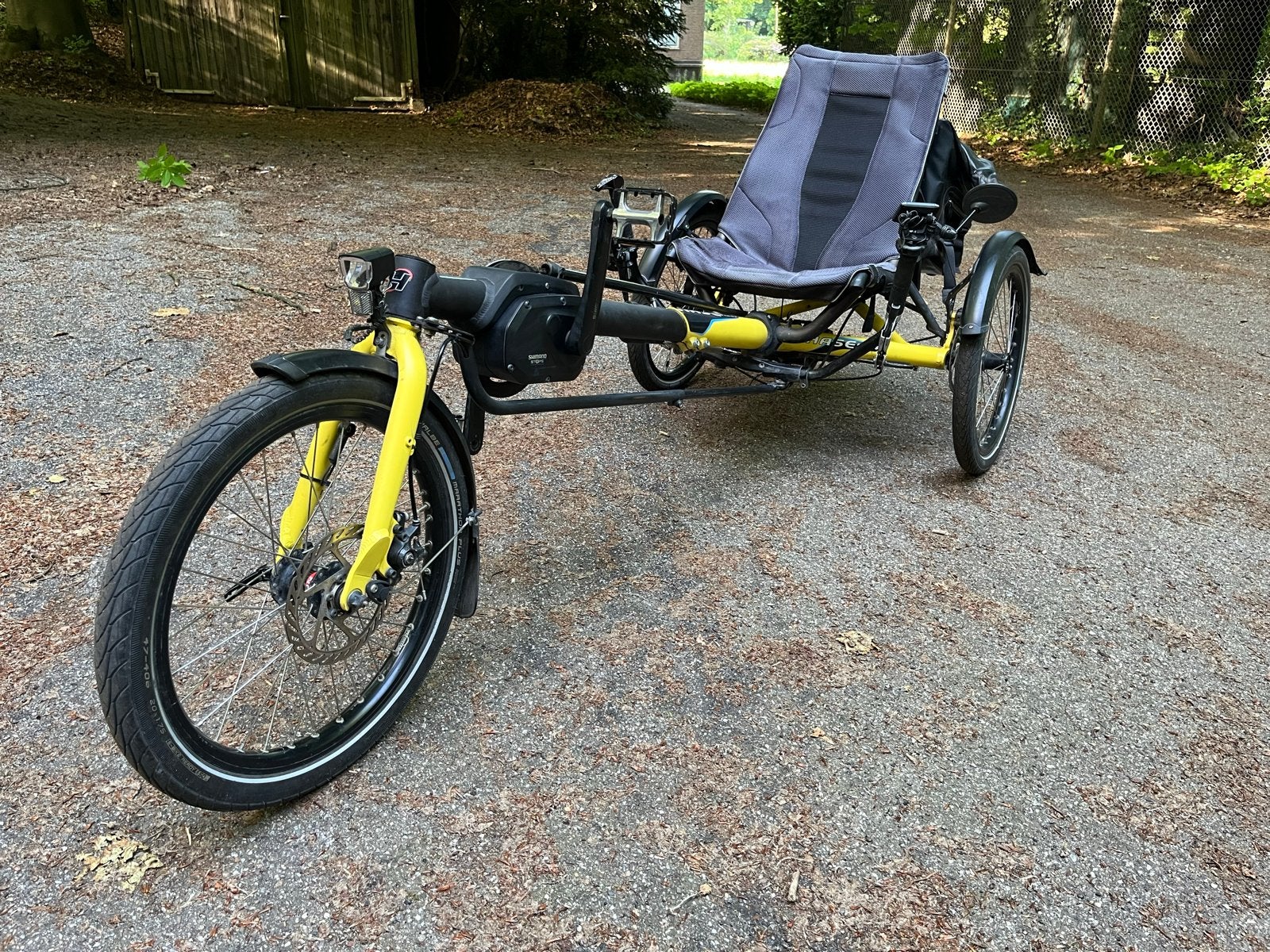 Hase Kettwiesel ligfiets + Shimano Steps (trike/driewieler), Gebruikt, Onderstuur, Schijfrem, Ophalen